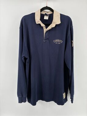 Vintage Reebok Gridiron NFL Classics Cowboy Navy Rugby Shirt w Contrast Collar